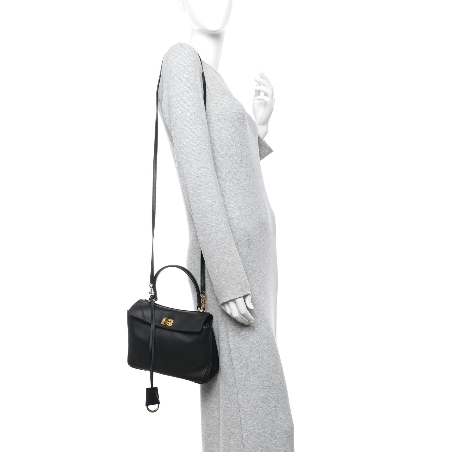 Balenciaga Natural Smooth Calfskin Mini Rodeo Top Handle Handbag Black 2 of 9