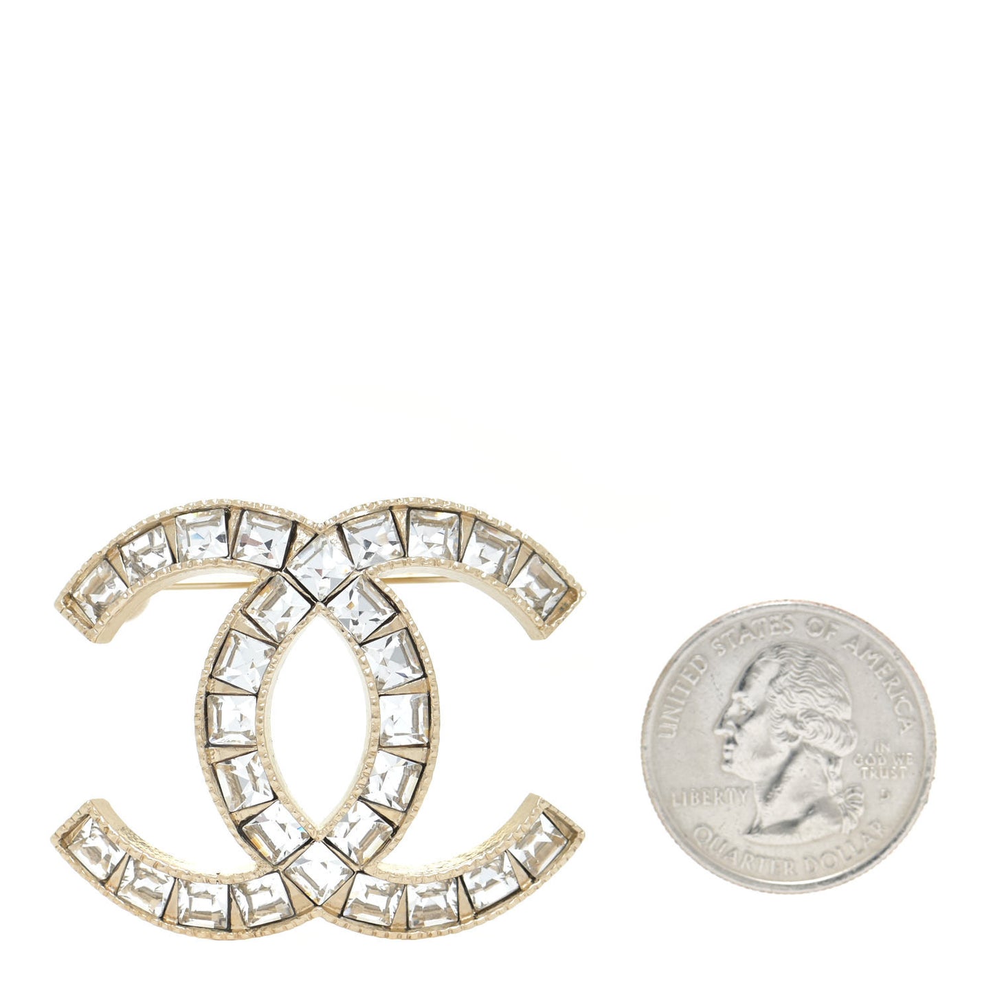 Baguette Crystal CC Brooch Gold