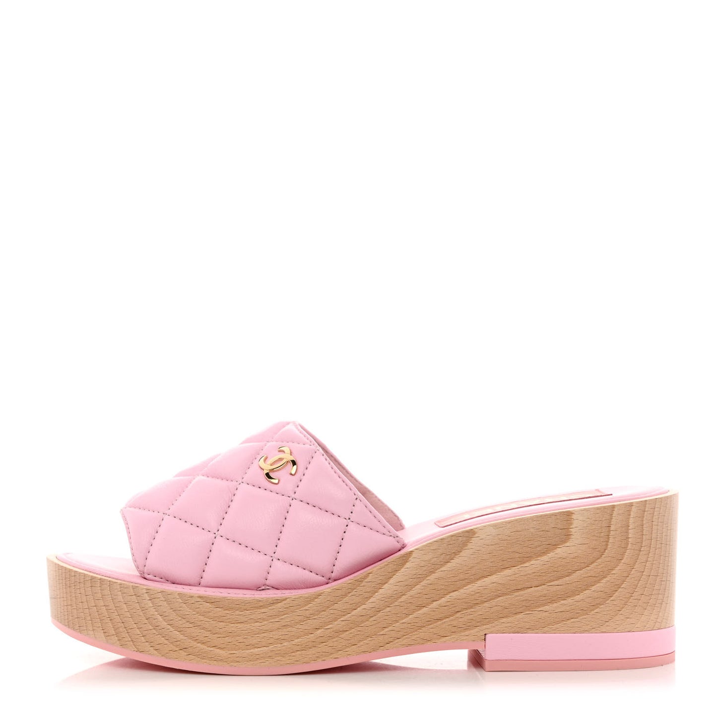 Lambskin Quilted CC Slip On Platform Sandals 40 Pink
