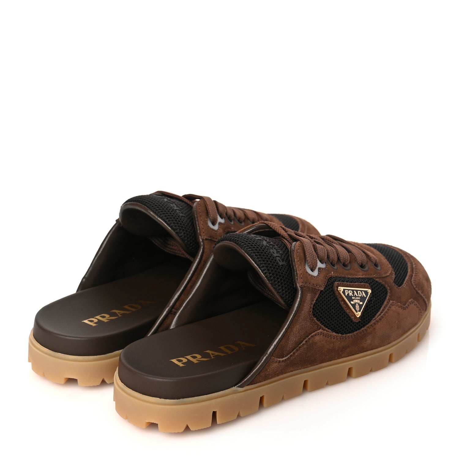 Prada Rete Scamosciato Triangle Logo Trail Mules 36 Cacao 5 of 8