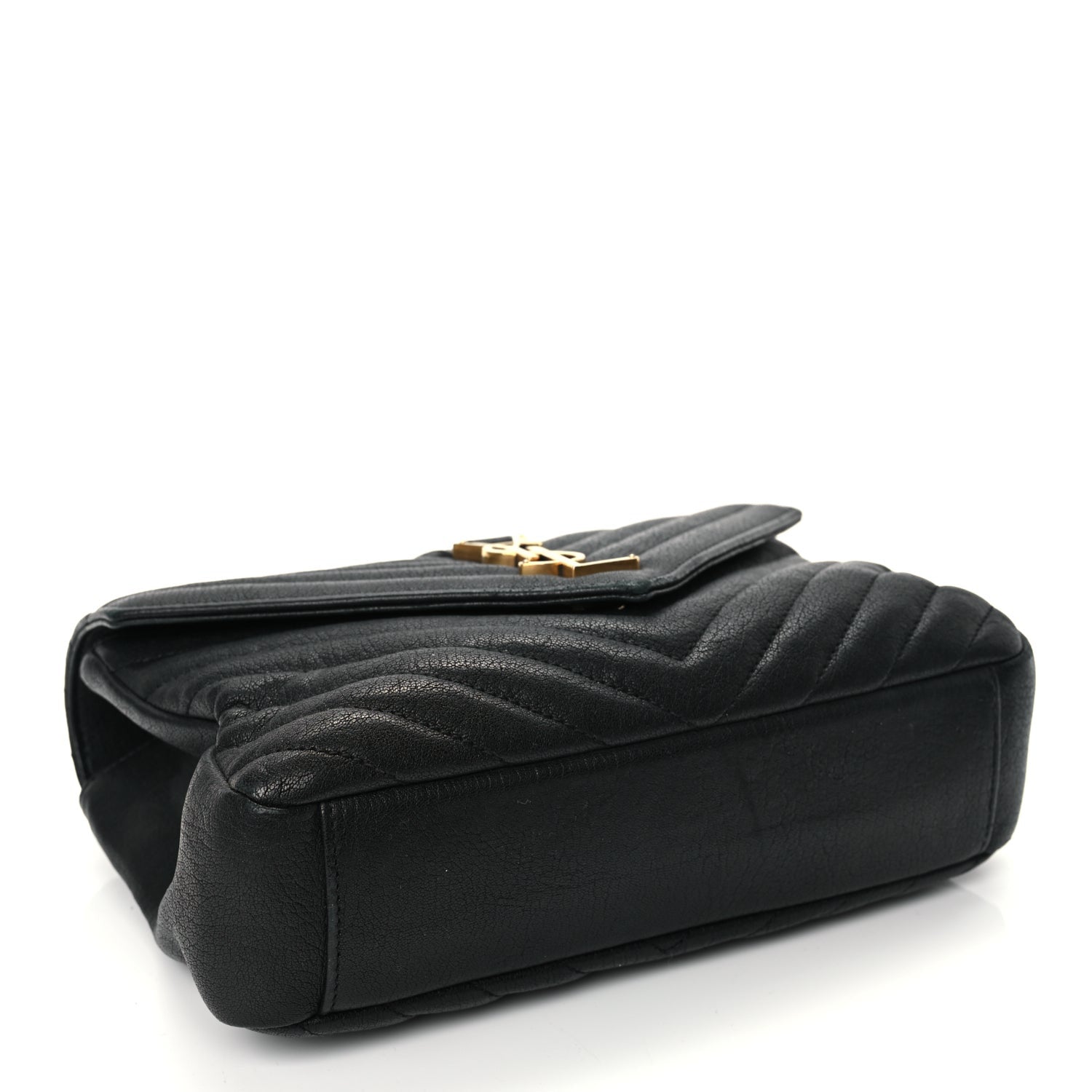 Saint Laurent Sheepskin Matelasse Chevron Monogram Medium College Bag Black 3 of 11