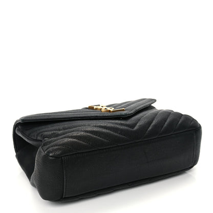 Saint Laurent Sheepskin Matelasse Chevron Monogram Medium College Bag Black 3 of 11