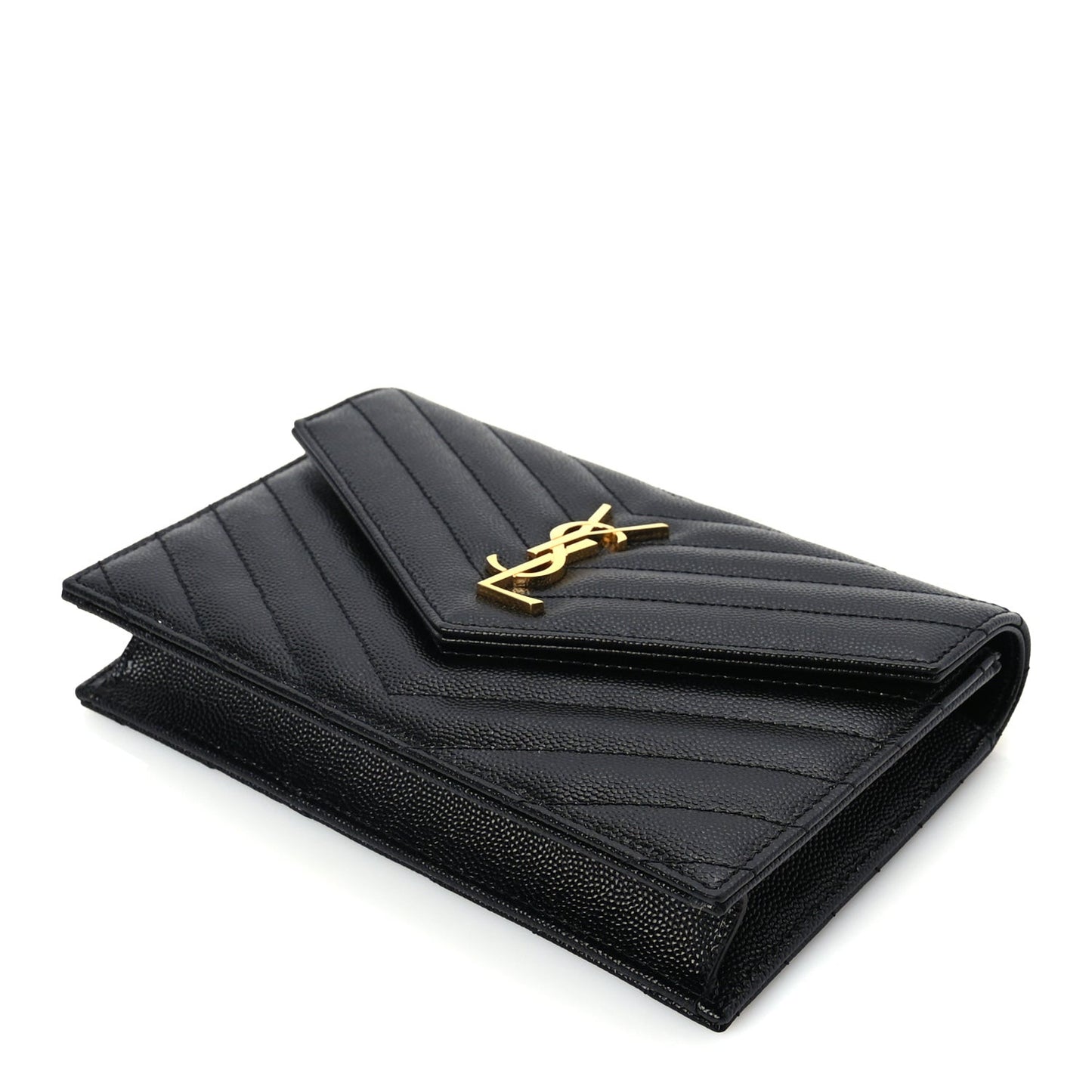 Grain De Poudre Matelasse Chevron Monogram Envelope Chain Wallet Black