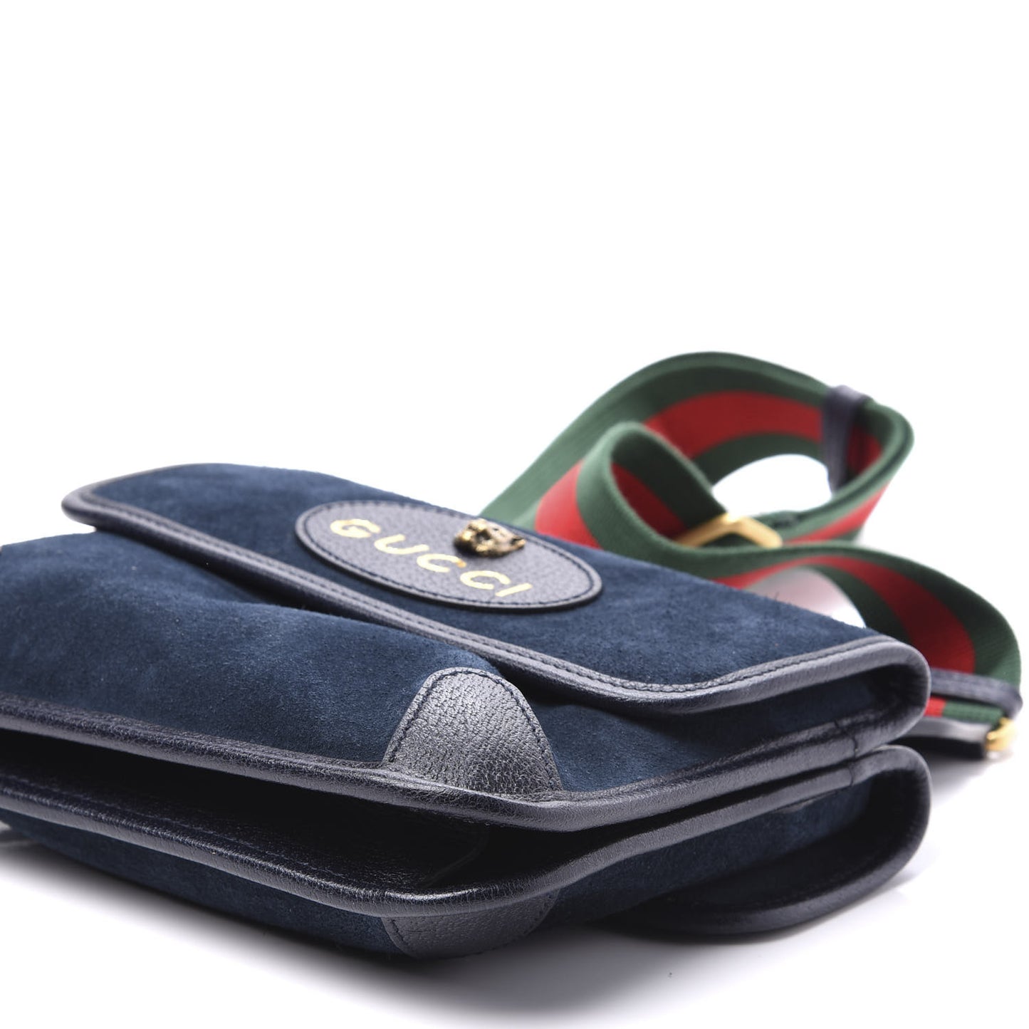 Suede Web Small Neo Vintage Double Flap Messenger Bag Blue