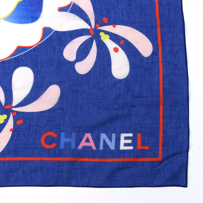 Chanel Cotton Cashmere Floral CC Pareo Scarf Blue 2 of 3