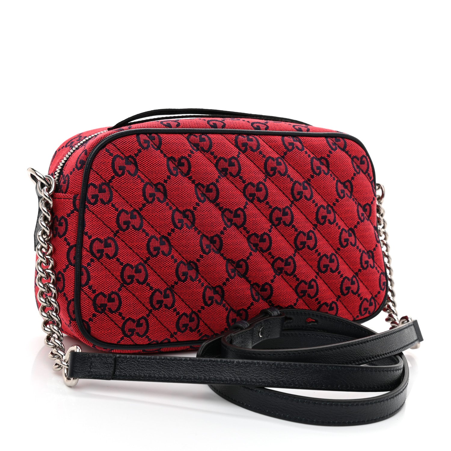 Gucci Monogram Multicolor Matelasse Diagonal Small GG Marmont Chain Shoulder Bag Red Blue 3 of 8