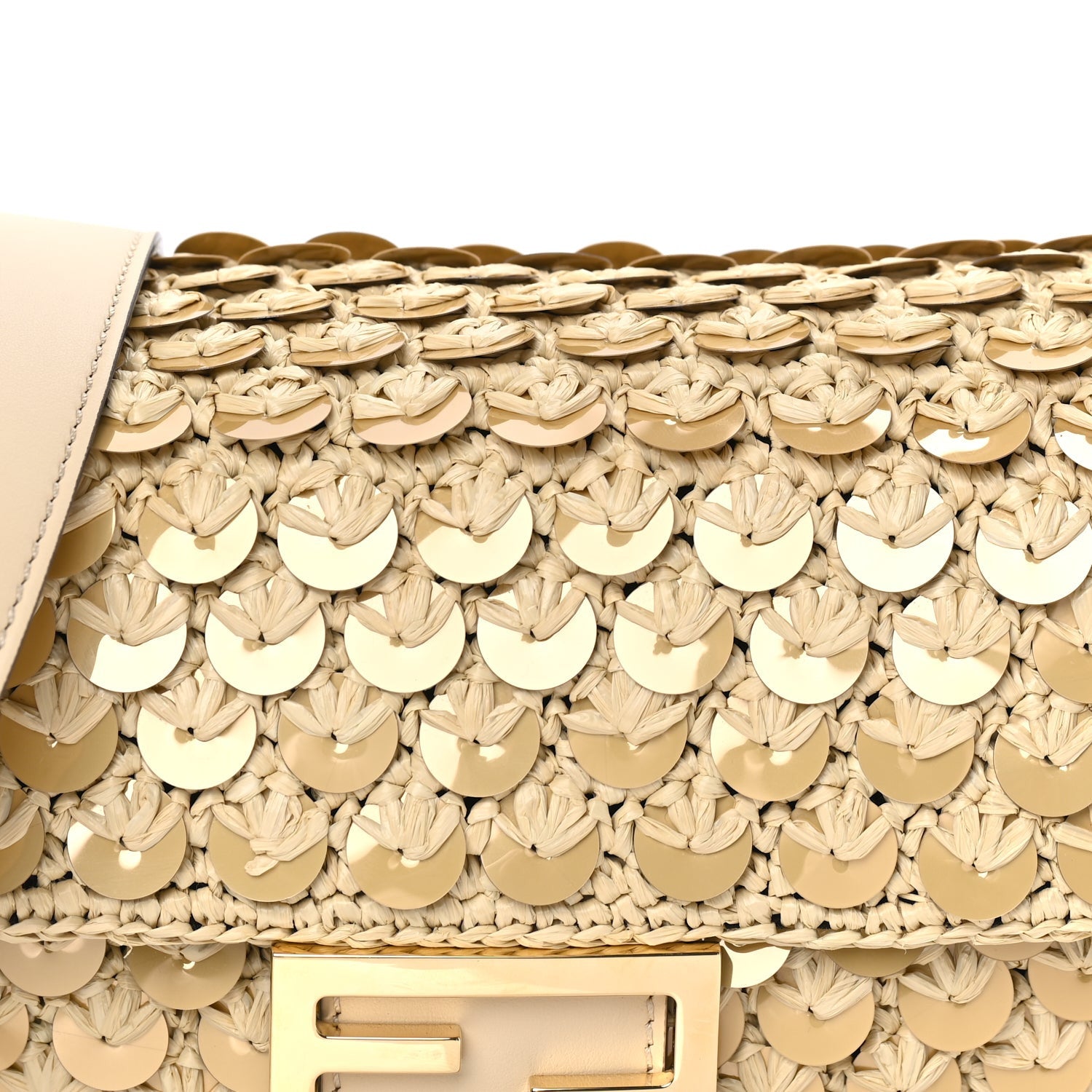 Fendi Sequin Macrame Baguette Beige Gold 6 of 7