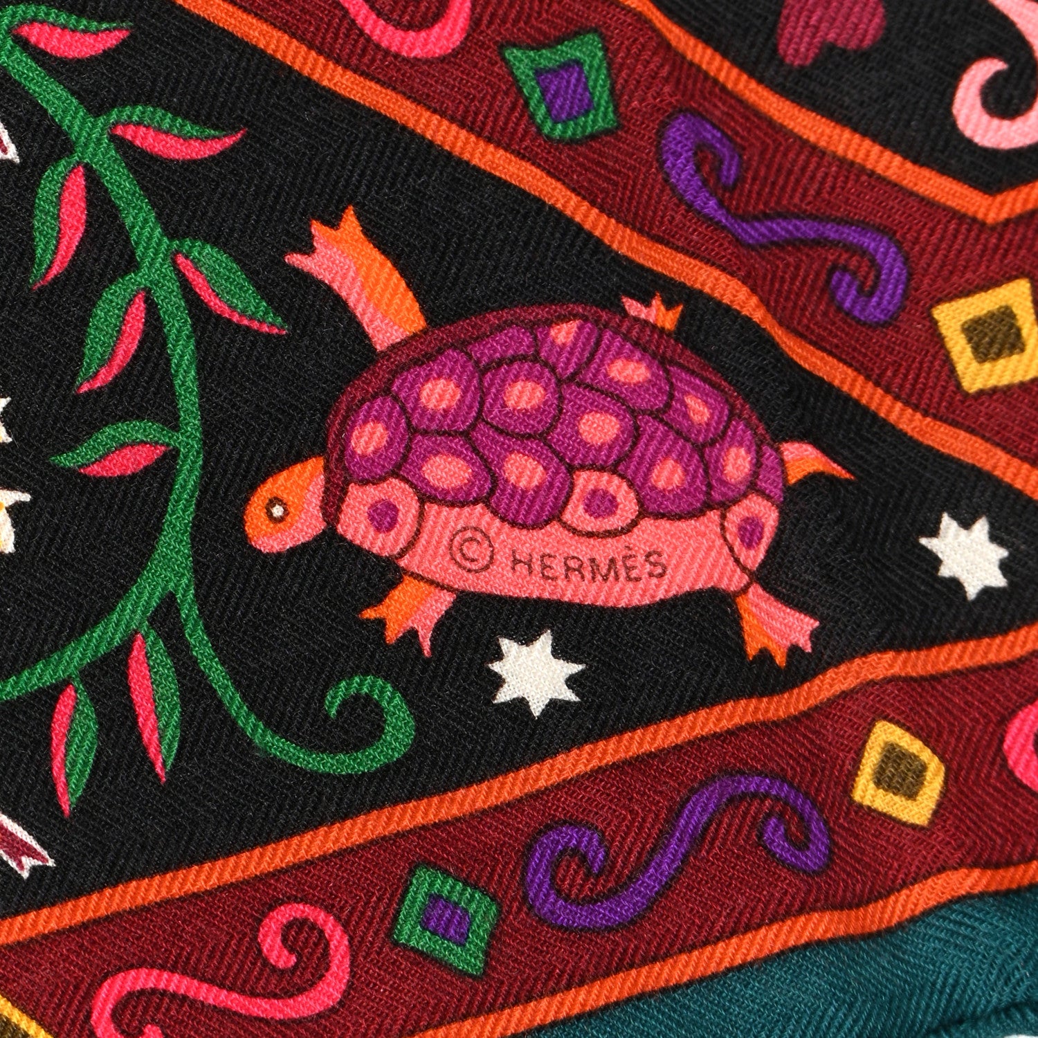 Hermes Cashmere Silk Peuple Du Vent Shawl 140 Black Corail Prune 3 of 4