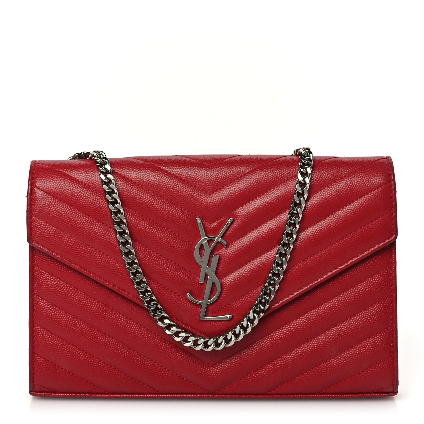 Grain De Poudre Matelasse Chevron Monogram Chain Wallet New Red