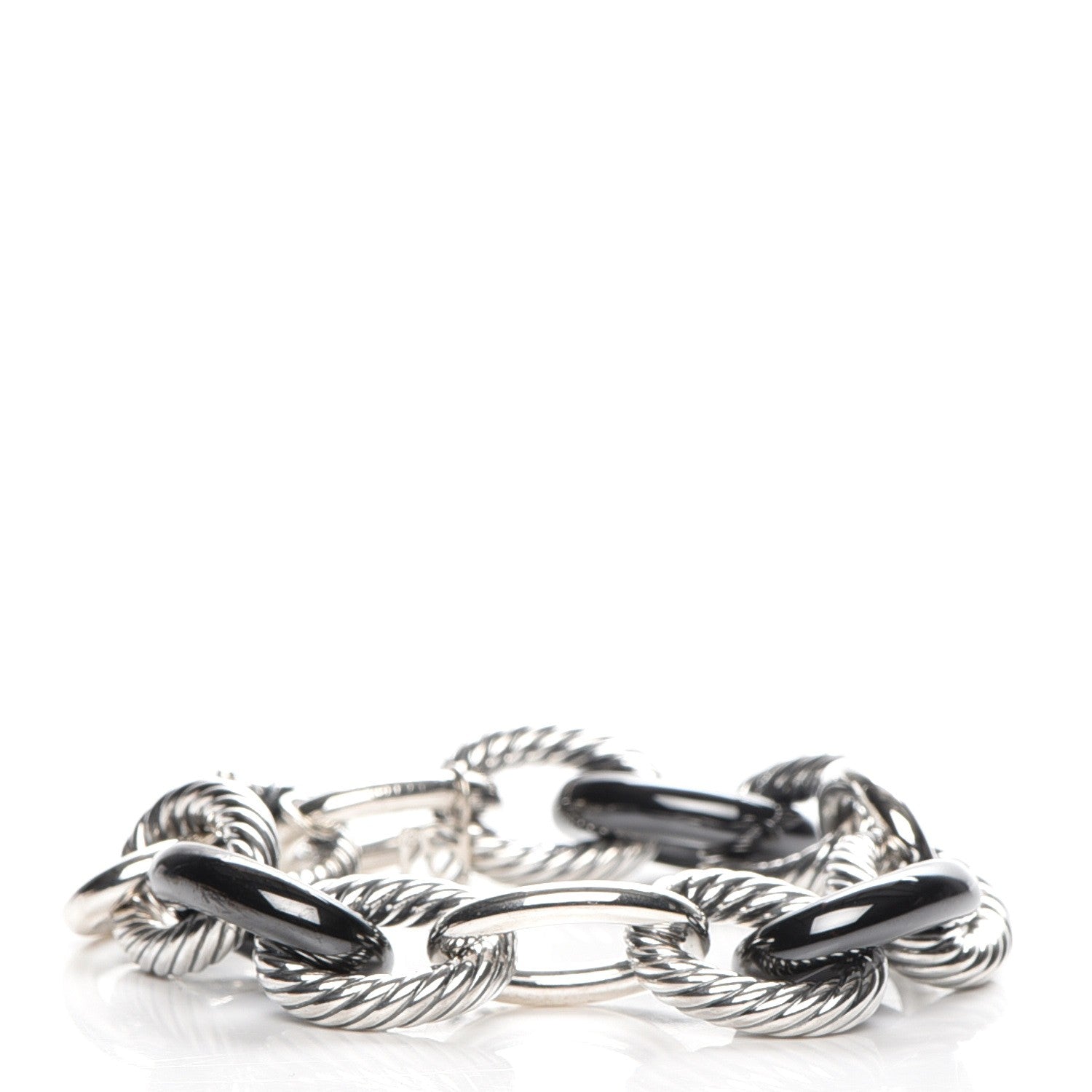 David Yurman Sterling Silver Black Ceramic 17mm Extra Large Oval Link Bracelet 1 of 7