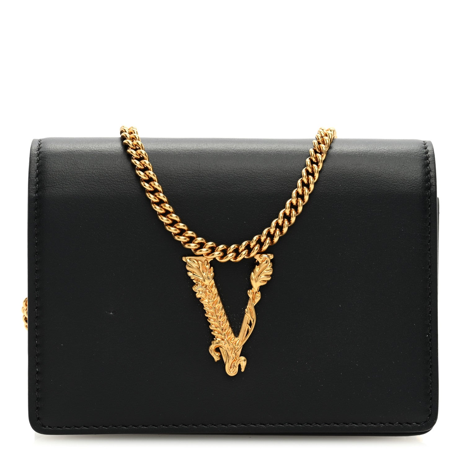 Versace Vitello Mini Virtus Chain Clutch Black 1 of 8