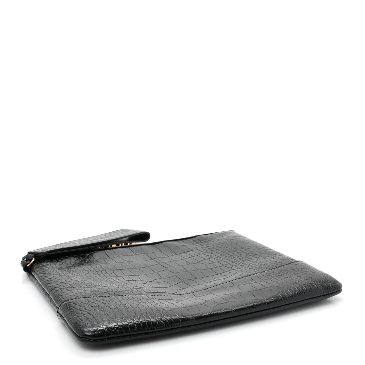 Calfskin Crocodile Embossed Quilted Medium Gabrielle Cosmetic Case Black