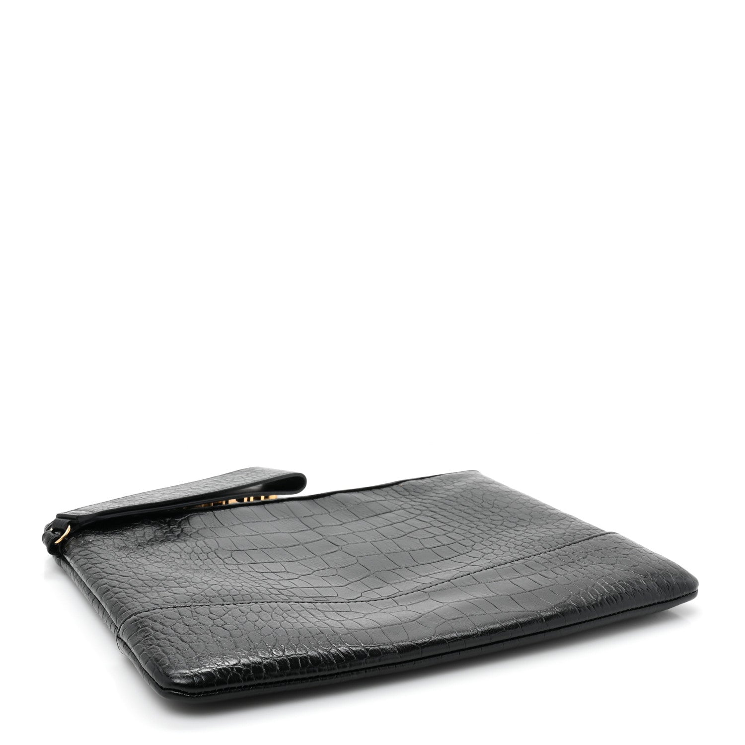 Chanel Calfskin Crocodile Embossed Quilted Medium Gabrielle Cosmetic Case Black 4 of 10