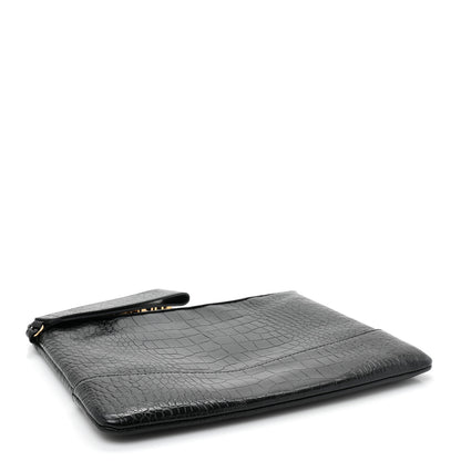 Chanel Calfskin Crocodile Embossed Quilted Medium Gabrielle Cosmetic Case Black 4 of 10