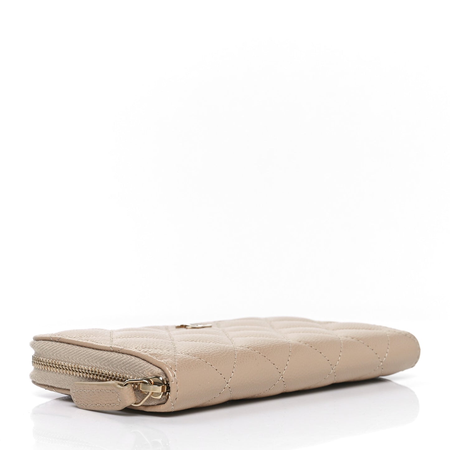 Caviar Quilted Medium Zip Around Wallet Beige