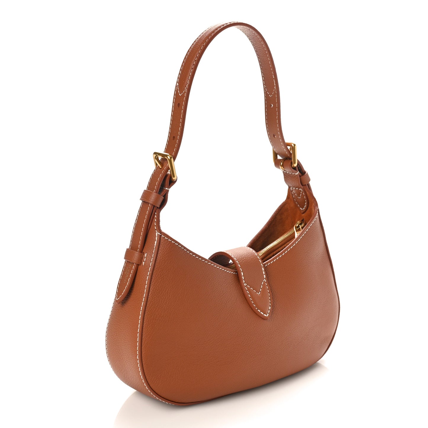Grained Calfskin Low Key Shoulder Bag Cognac