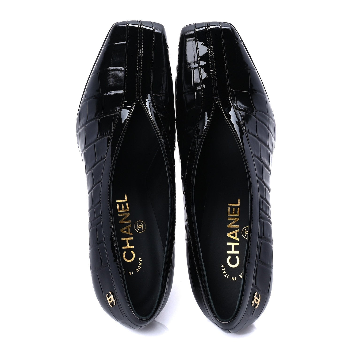 Chanel Crocodile Embossed Patent Calfskin Pumps 37 Black 5 of 8