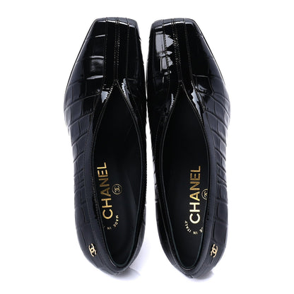Chanel Crocodile Embossed Patent Calfskin Pumps 37 Black 5 of 8