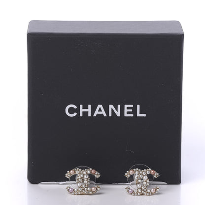 Chanel Pearl Crystal CC Charms Stud Earrings Light Gold Pink 6 of 6