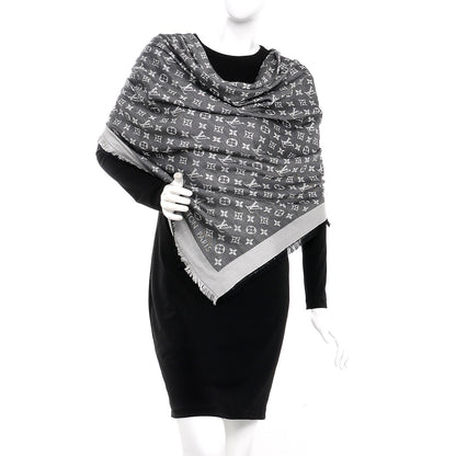 Louis Vuitton Silk Wool Monogram Denim Shawl Black 2 of 4