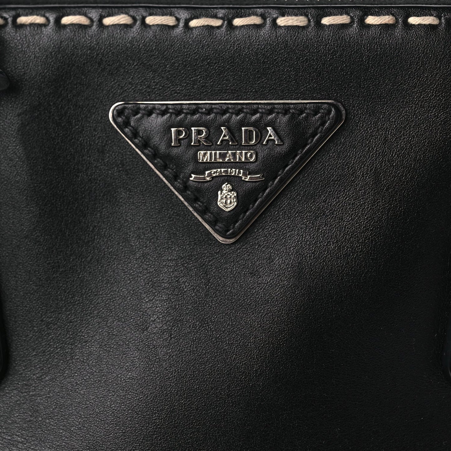 City Calf Small Hand Stitched Galleria Double Zip Tote Black White