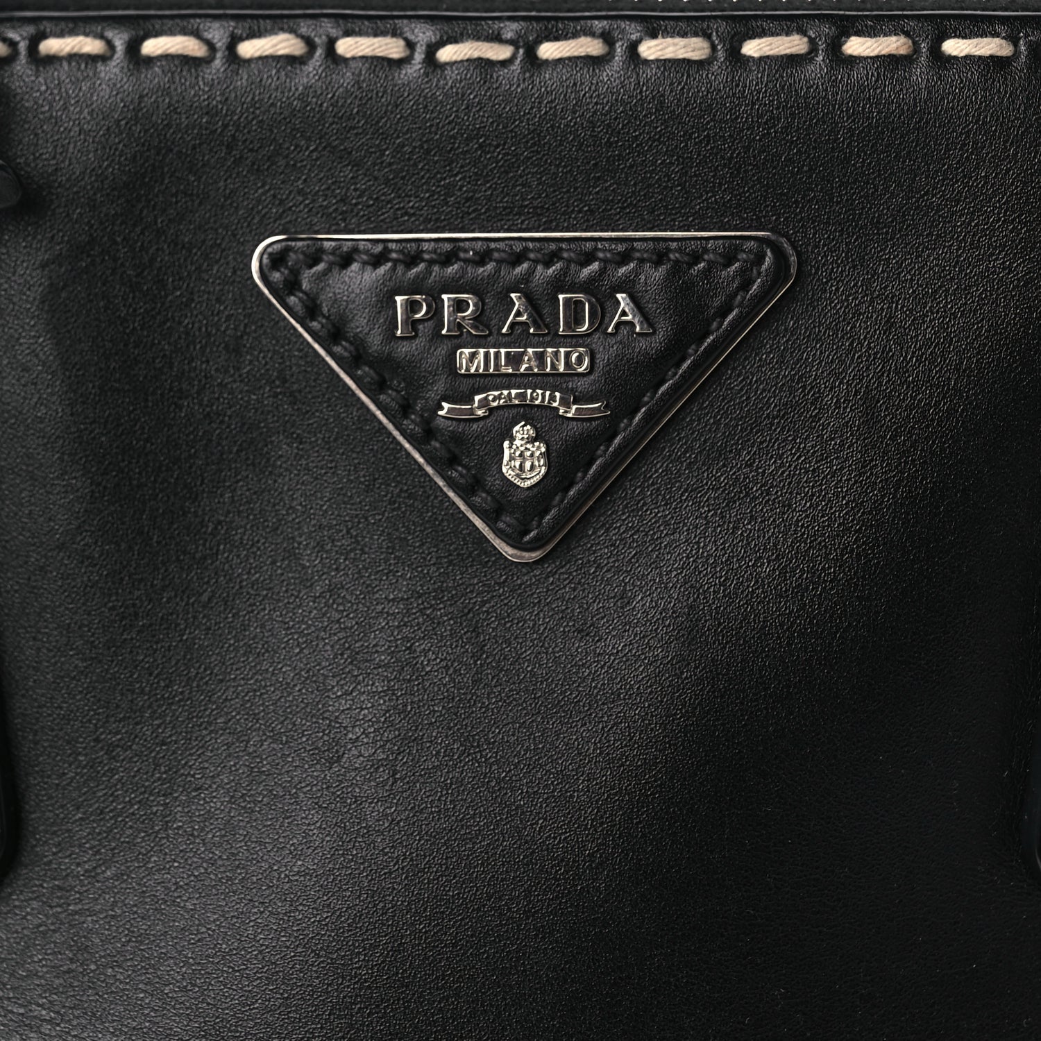 Prada City Calf Small Hand Stitched Galleria Double Zip Tote Black White 6 of 8