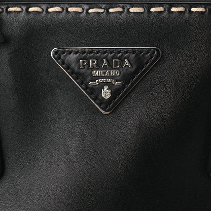Prada City Calf Small Hand Stitched Galleria Double Zip Tote Black White 6 of 8