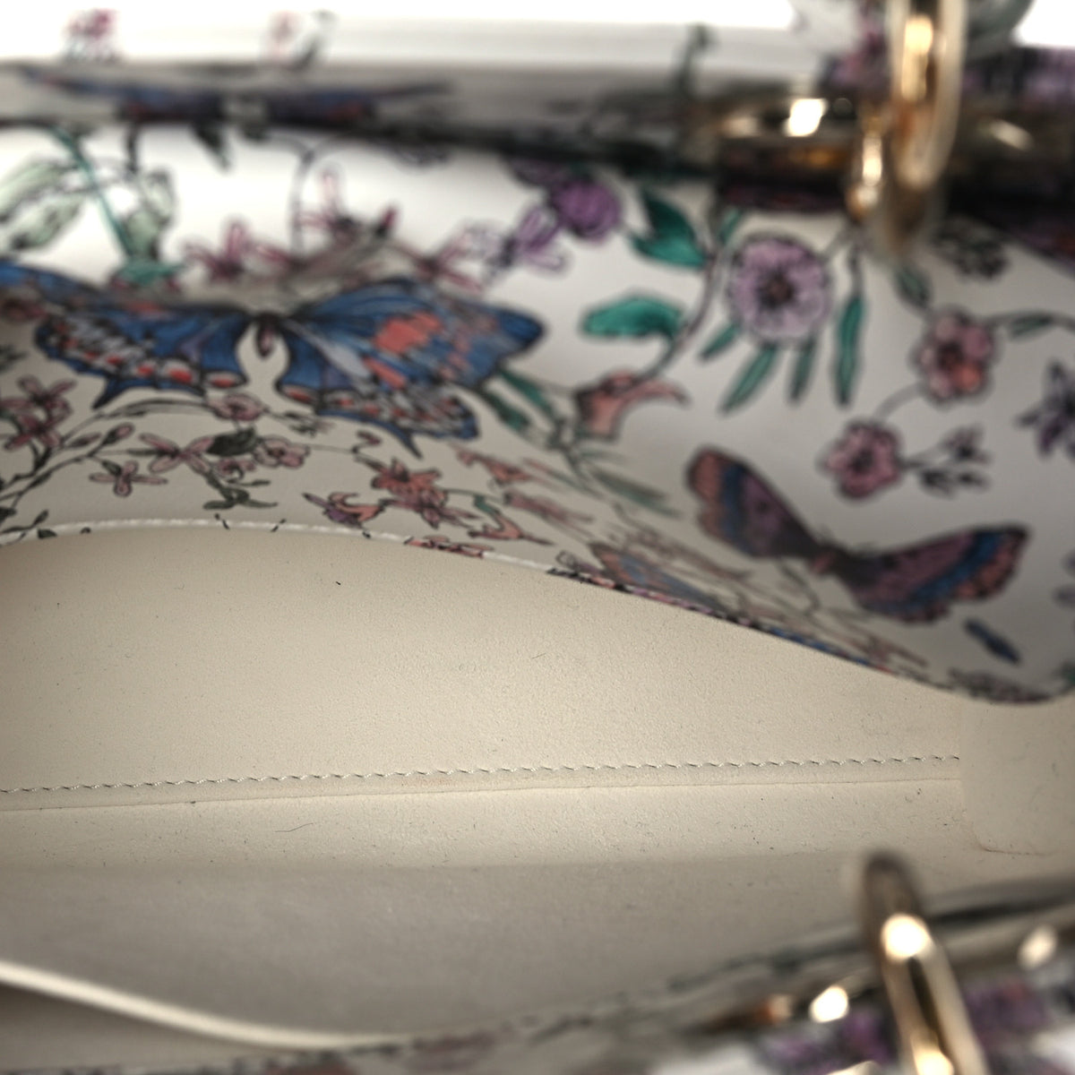 Calfskin Printed Toile De Jouy Small Lady Dior White Multicolor