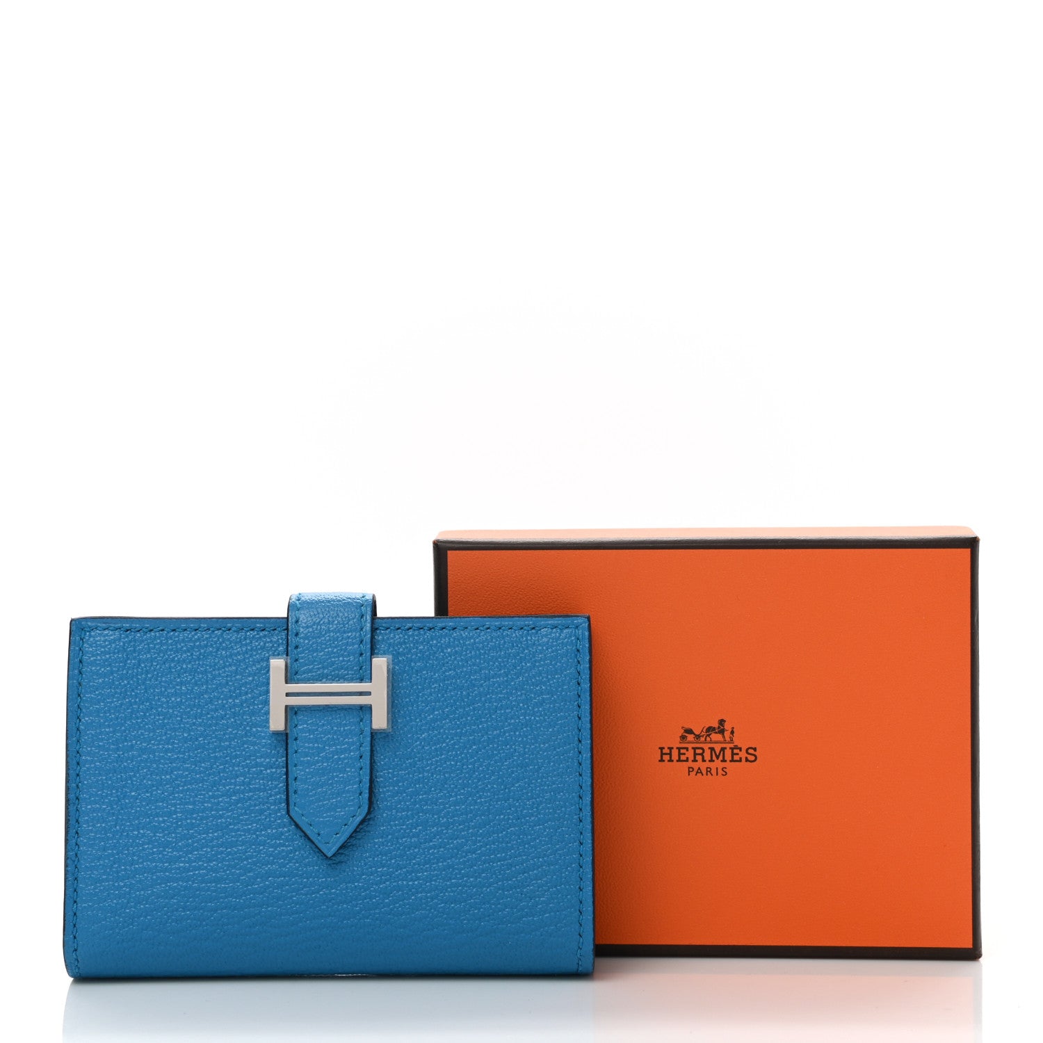 Hermes Chevre Mysore Bearn Card Holder Wallet Bleu Paradis 8 of 8