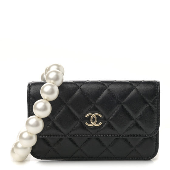 Chanel Calfskin Quilted Maxi Pearls Clutch With Chain Black 1 of 1