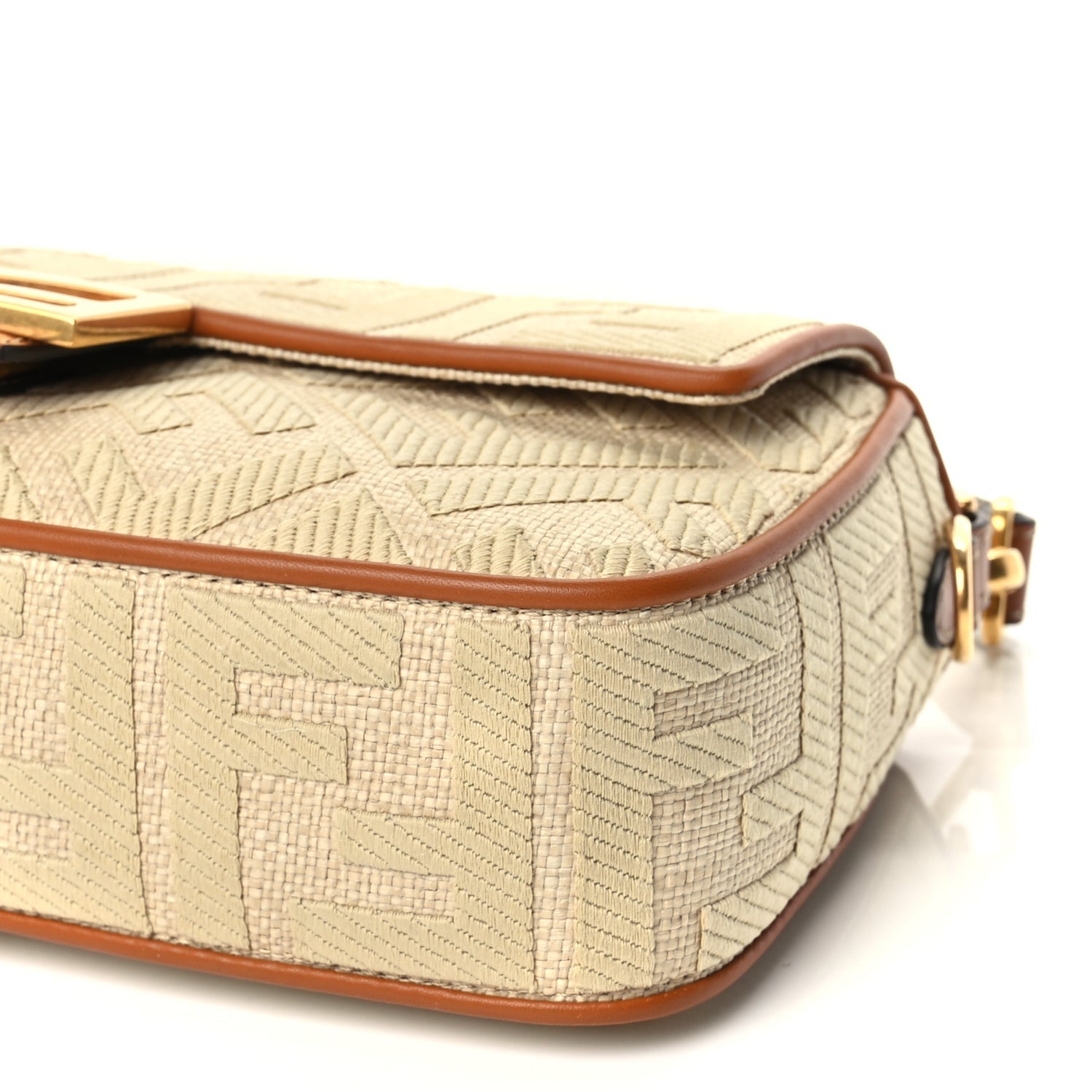 Fendi Raffia Vitello King Lucido FF Embroidered Baguette Alchemy Brandy 9 of 10