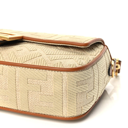 Fendi Raffia Vitello King Lucido FF Embroidered Baguette Alchemy Brandy 9 of 10