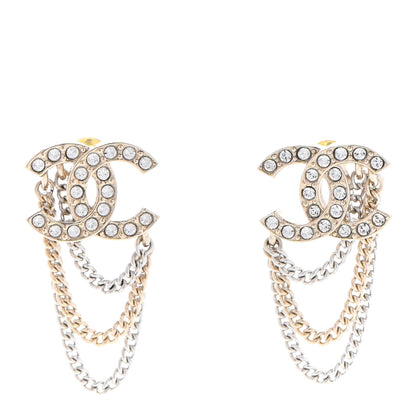Chanel Crystal Chain CC Earrings Gold 1 of 4
