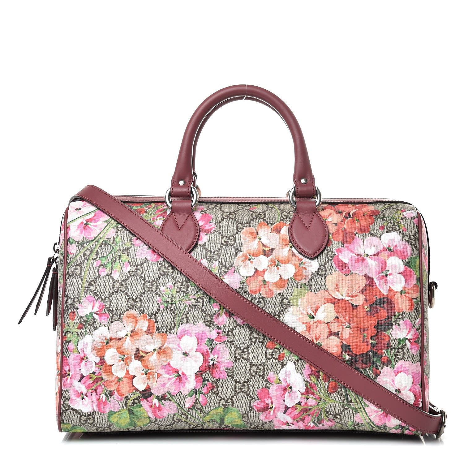 Gucci GG Supreme Monogram Blooms Medium Boston Beige Multicolor Dry Rose 2 of 12