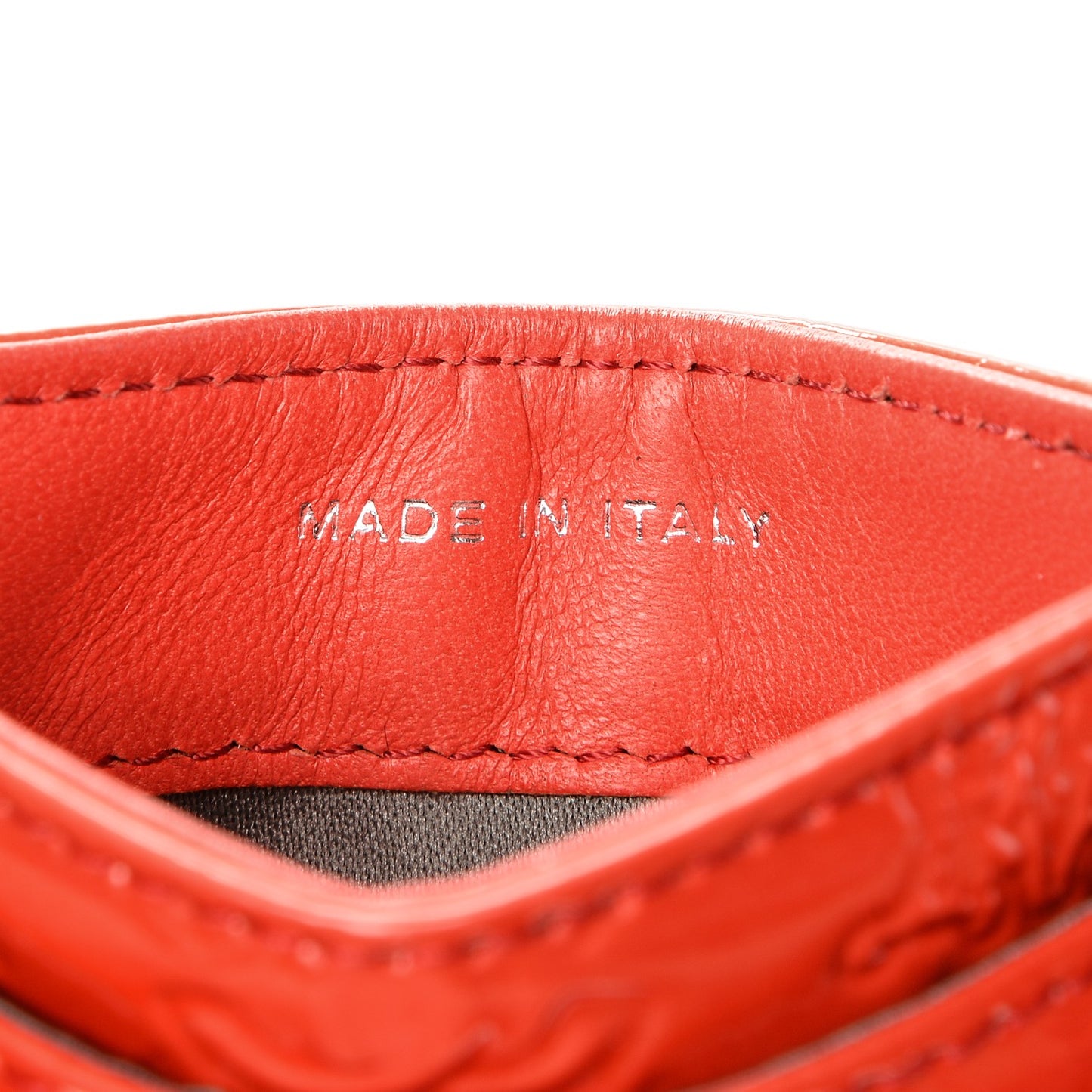 Patent Calfskin Lucky Symbols Card Holder Case Rouge Clair