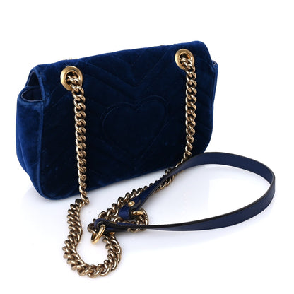 Gucci Velvet Matelasse Mini GG Marmont Shoulder Bag  Cobalt Blue 2 of 8
