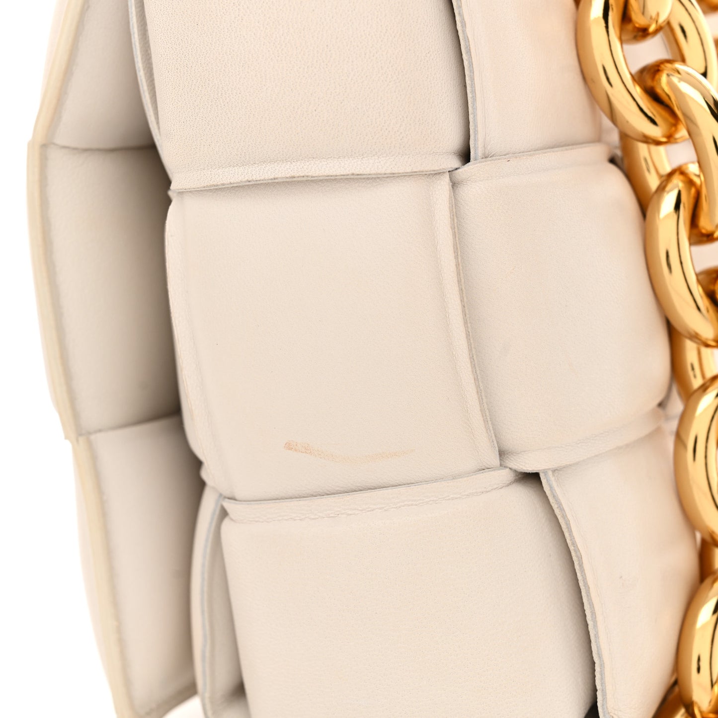 Lambskin Maxi Intreccio Padded Chain Cassette Crossbody Bag White