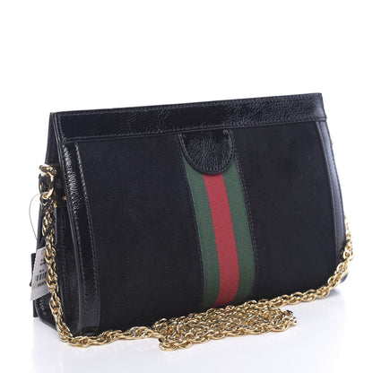 Gucci Suede Patent GG Web Small Ophidia Chain Shoulder Bag Black 3 of 10