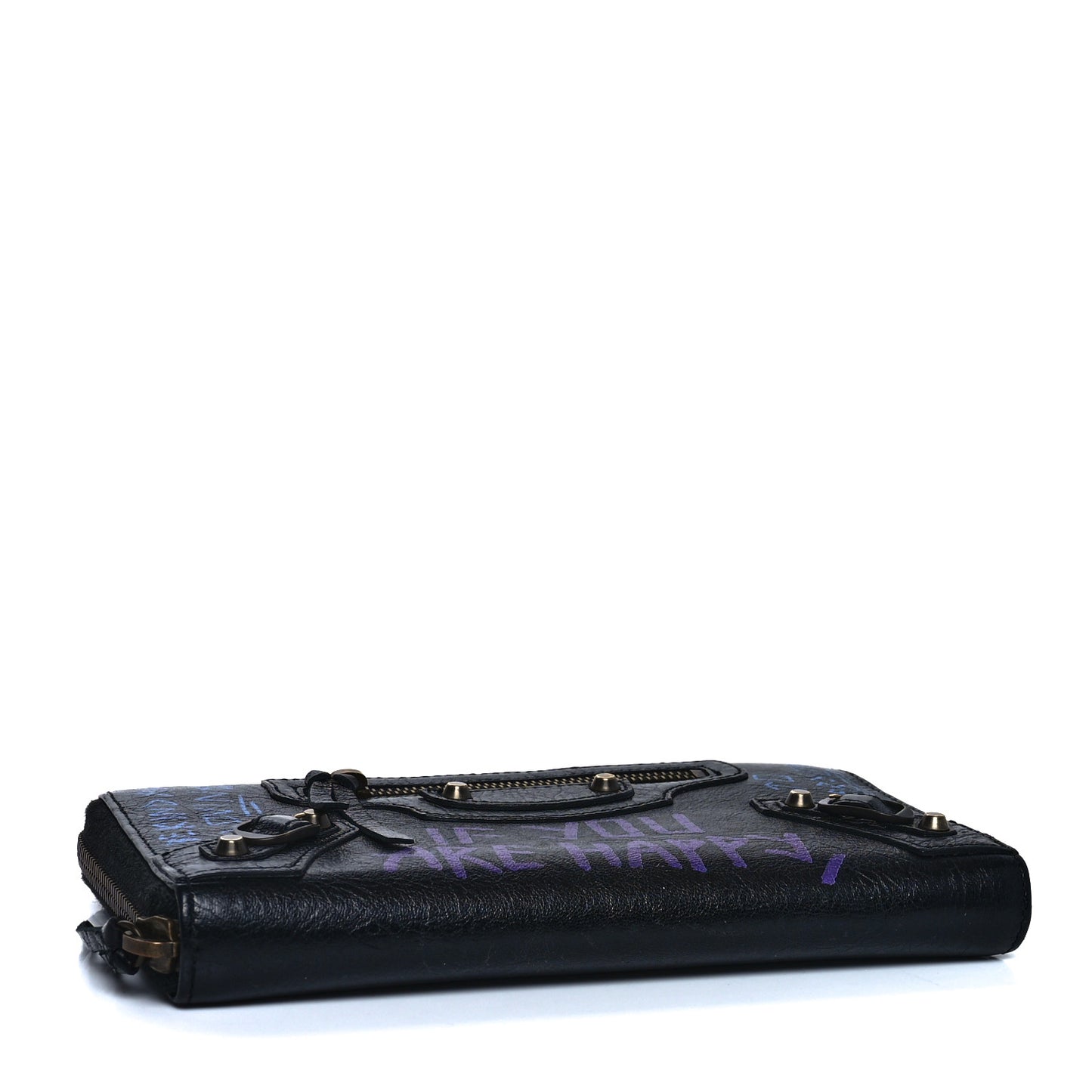 Agneau Arena Graffiti All Over Classic Hardware Continental Zip Around Wallet Black Bleu Violet