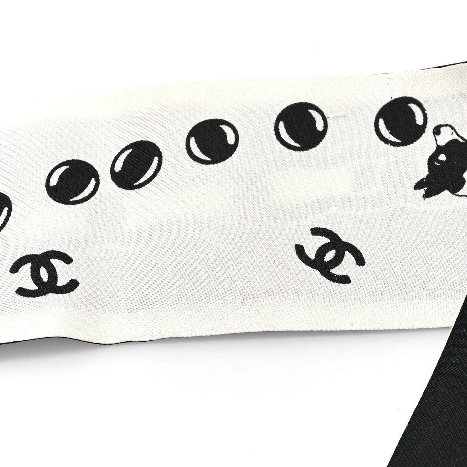 Chanel Silk CC Puppies Slim Bandeau Scarf Black Ecru 4 of 4