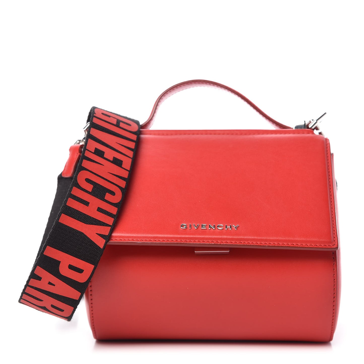Calfskin Mini Pandora Box Logo Strap Crossbody Bag Medium Red