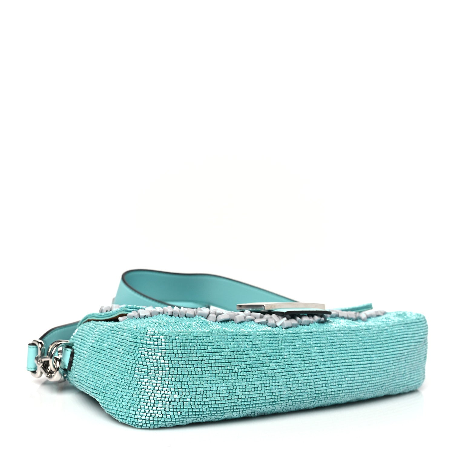 Fendi Rolling Stone Vitello Seta Bead Embroidered Re-Edition Baguette Spring Turquoise 4 of 10