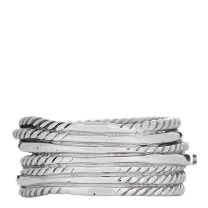 David Yurman Sterling Silver Diamond 11mm Wide Crossover Cable Ring 57 8 3 of 5