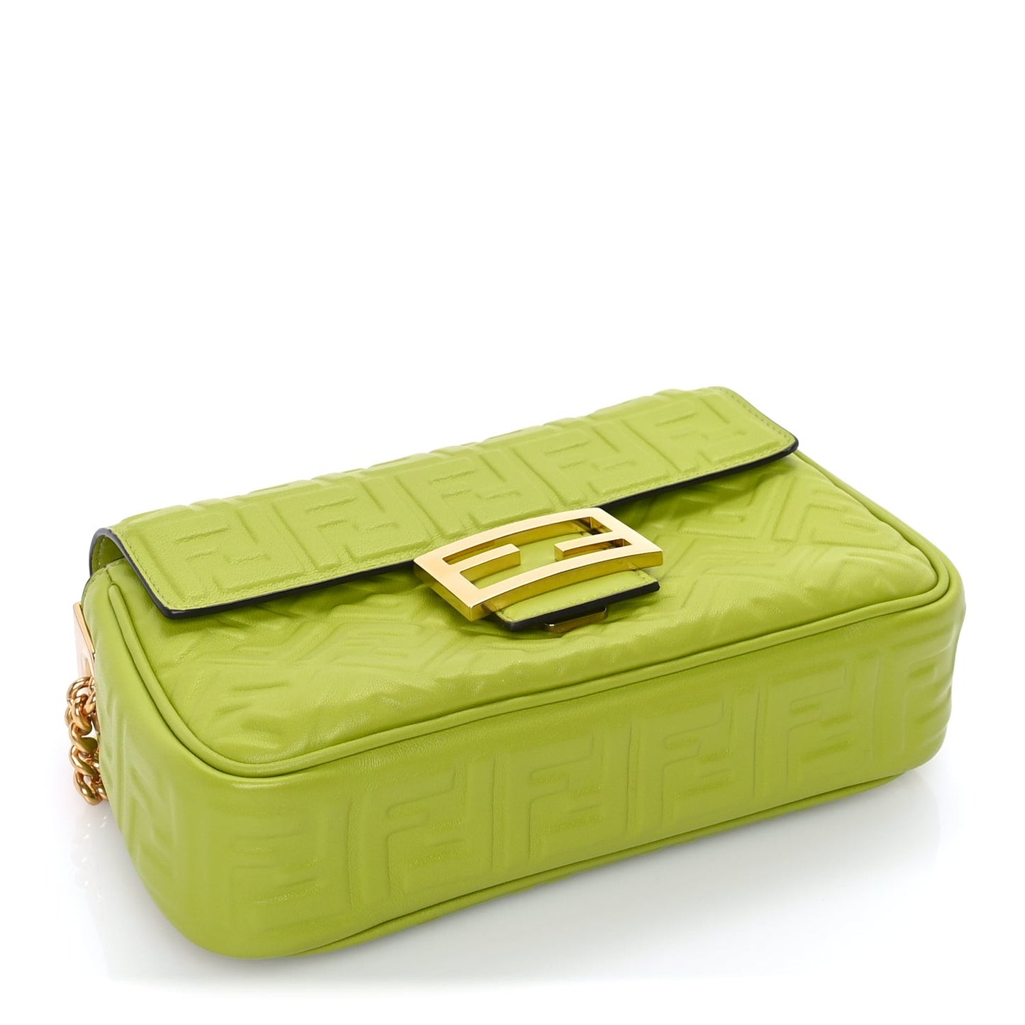Nappa FF Embossed Small Midi Chain Baguette  Wasabi