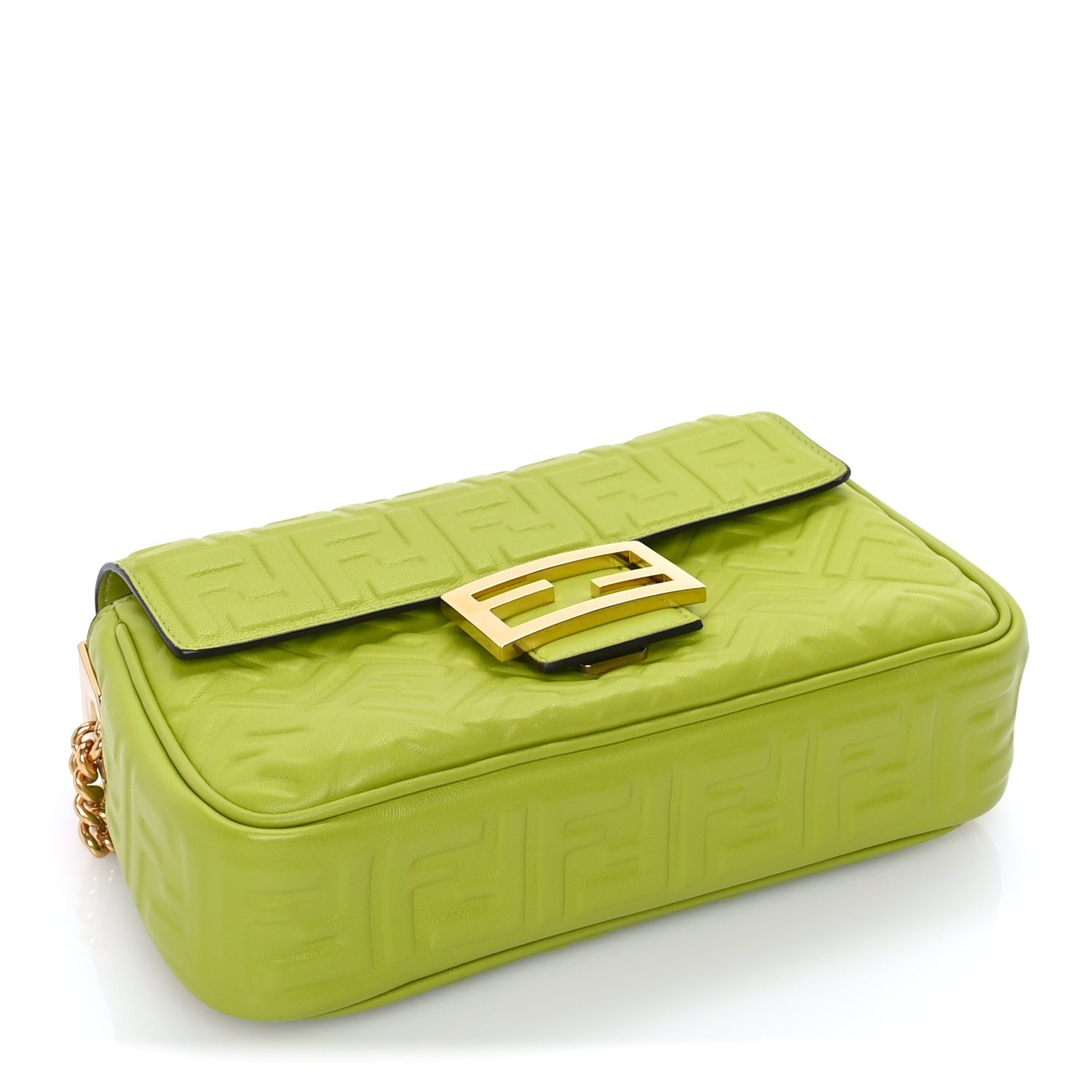 Fendi Nappa FF Embossed Small Midi Chain Baguette  Wasabi 3 of 7