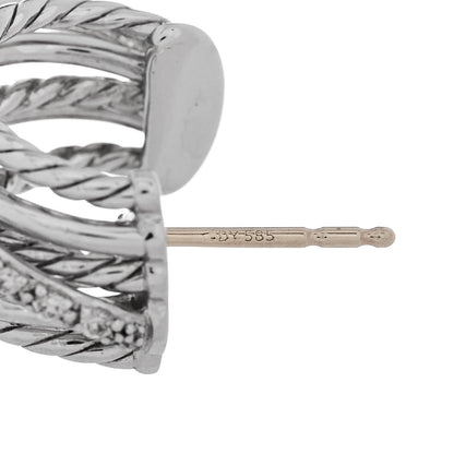 David Yurman Sterling Silver Diamond 10mm Crossover Cable Hoop Earrings 5 of 6