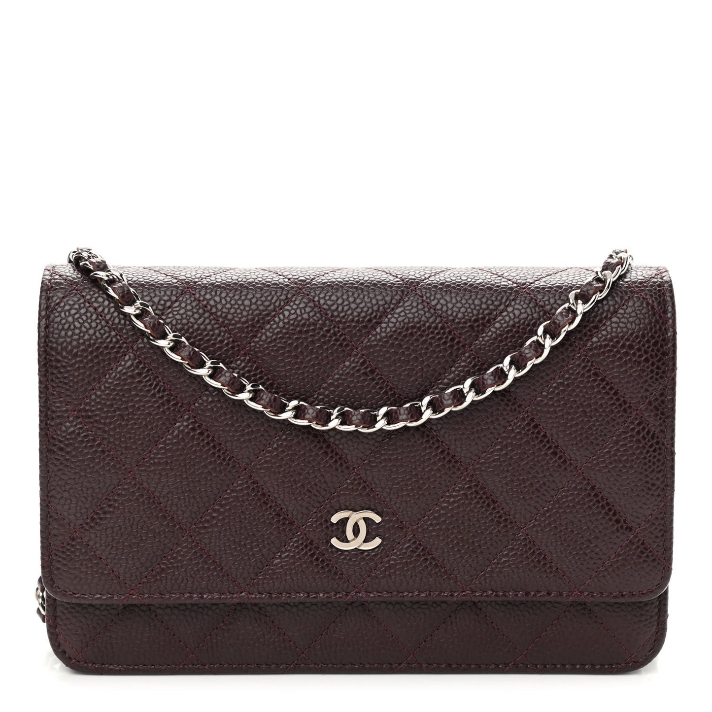 Caviar Quilted Wallet on Chain WOC Burgundy