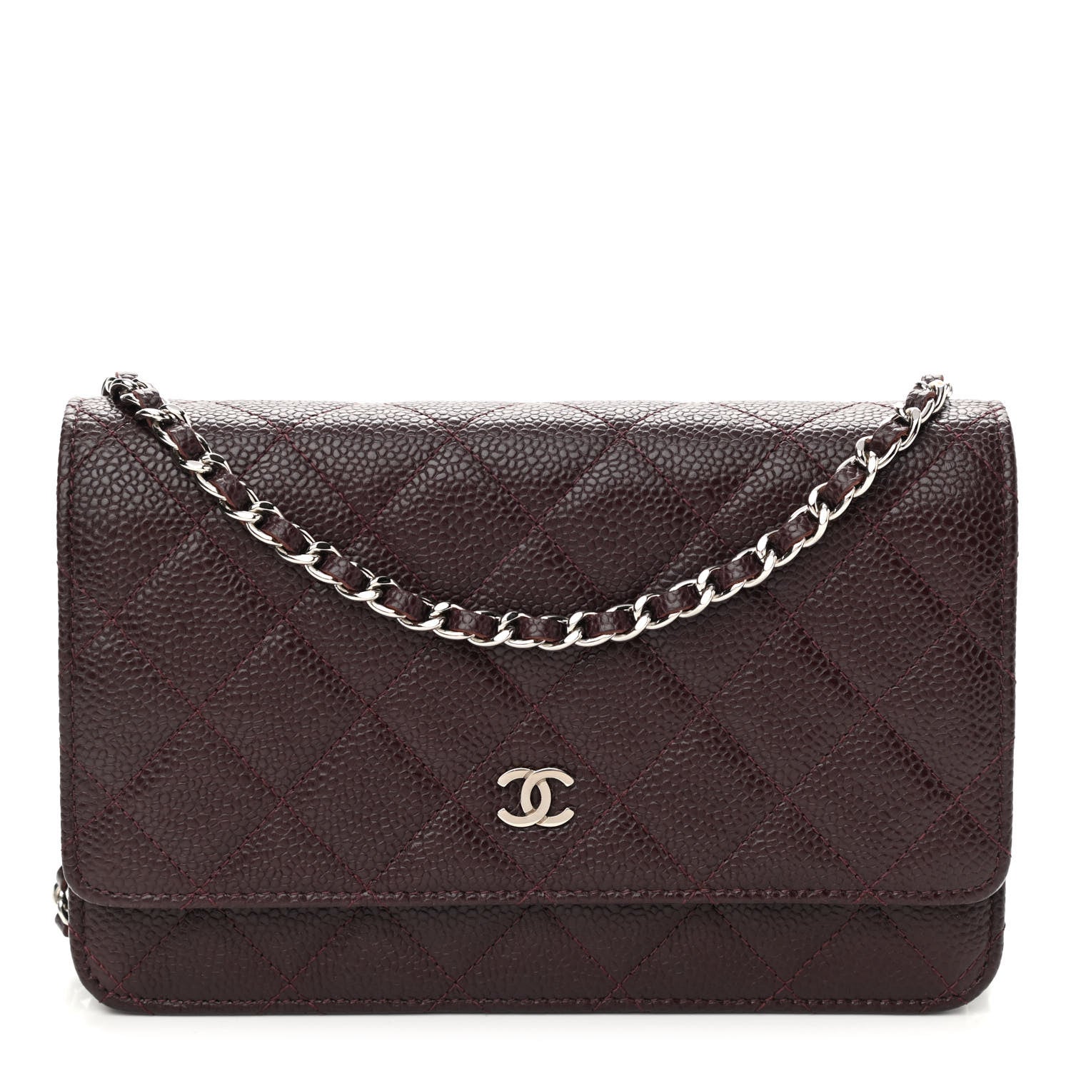 Chanel Caviar Quilted Wallet on Chain WOC Burgundy 1 of 11