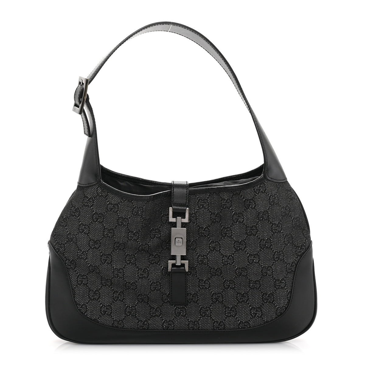 Gucci Denim Monogram Small Jackie O Hobo Black 1 of 8
