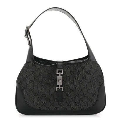 Gucci Denim Monogram Small Jackie O Hobo Black 1 of 8